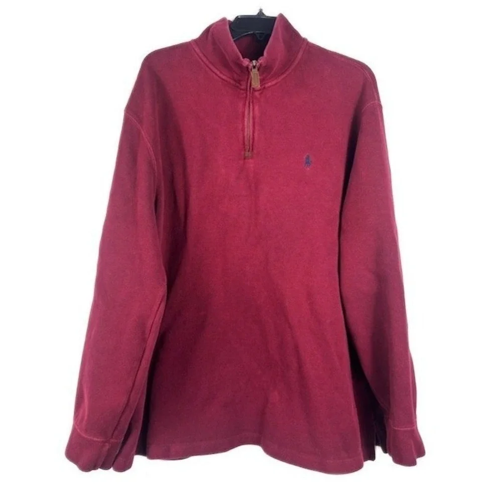Polo Ralph Lauren Men's Size XXL Burgundy Cotton Quarter Zip Sweatshirt Sweater‎
